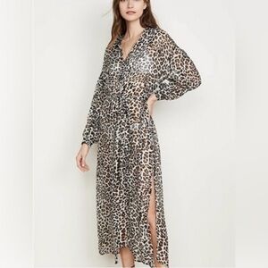 Vitamin A Leopard Print Button Down Belted Midi Dress